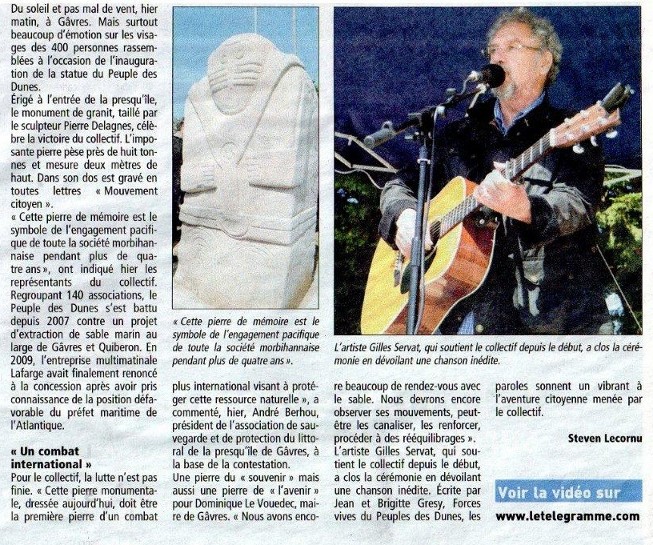 Article du Télégramme à propos de la sculpture monumentale de Gâvres réalisée par Pierre delagnes